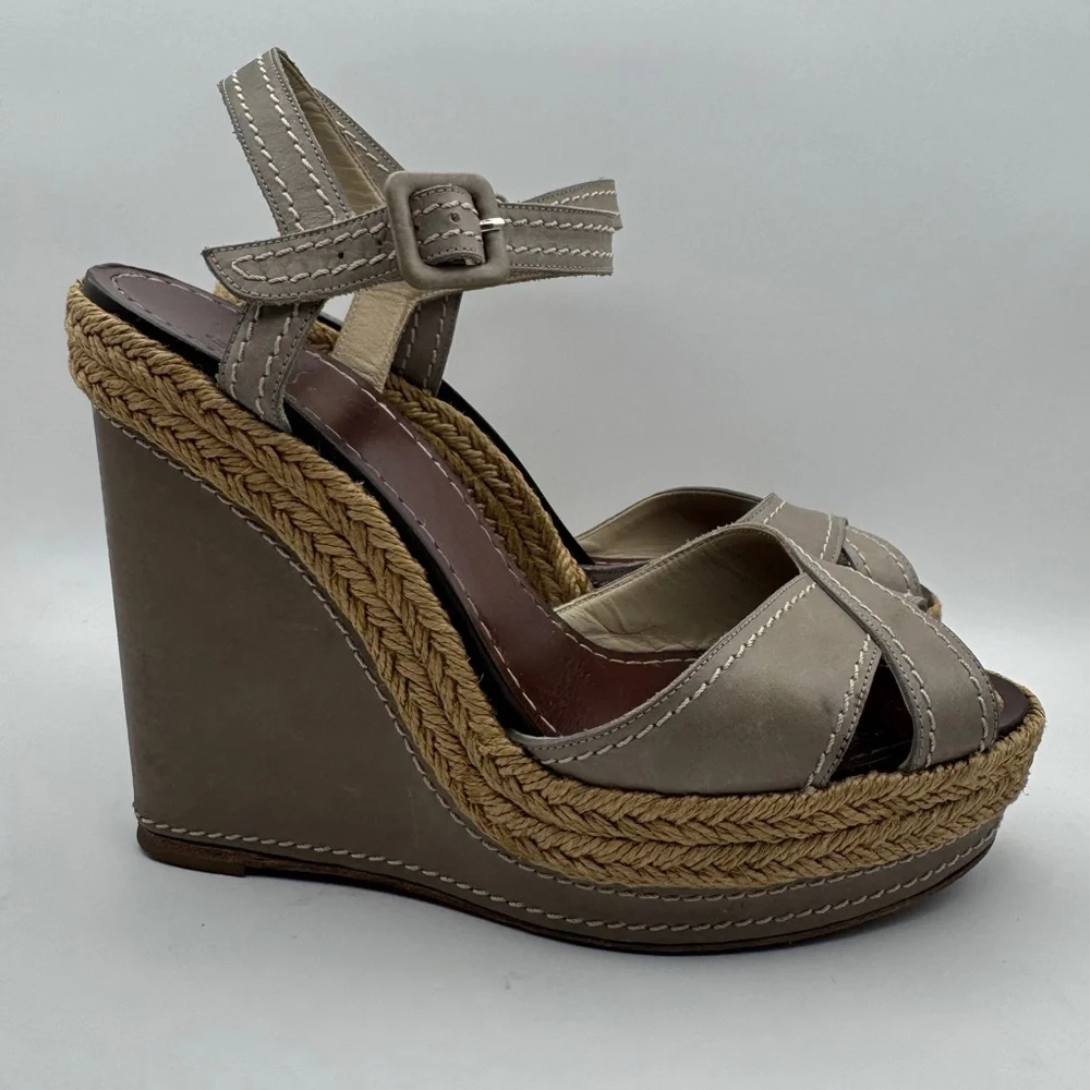 Christian Louboutin Taupe Wedge Espadrilles